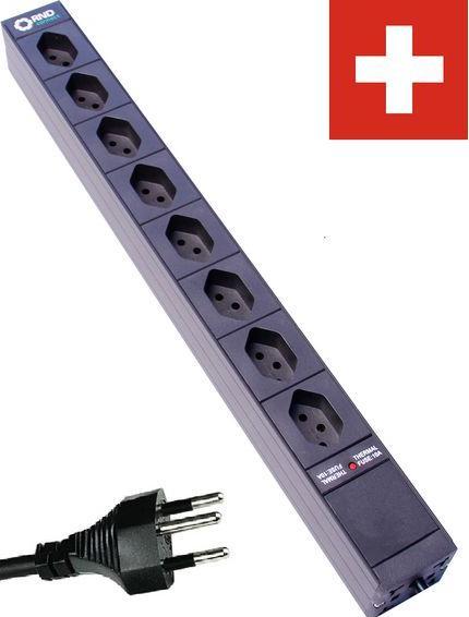 Produktbild RND Electronics Steckdosenleiste 8x Schweizer Steckdose Typ J (T13) - Schweizer Stecker Typ J (T12) Schwarz 3m (8 x, Typ 13, 3 m)