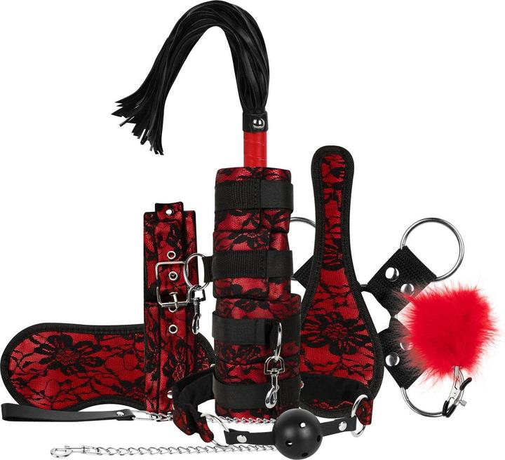 Actual product image Bedroom Fantasies - Lace & Leather Look - 8 Piece Bondage Set - Red