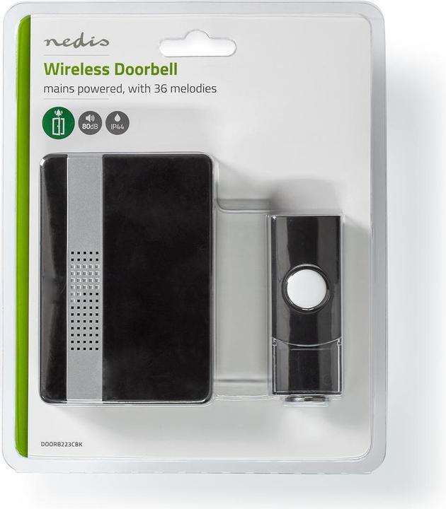 Image du produit Nedis Kit de sonnette de porte sans fil Alimentation secteur 220-240 V AC 50 Hz 1x CR2032 Volume : 80 dB S (Funk)