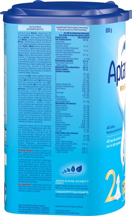 Valori nutrizionali e ingredienti Aptamil Box mensile Pronutra 2 (3200 g, da 6 m.)
