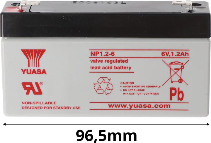 Actual product image Yuasa NP1.2-6 Akku Blei PB 6.0 Volt 1200mAh mit 2 Faston 4,8mm Steckkontakten