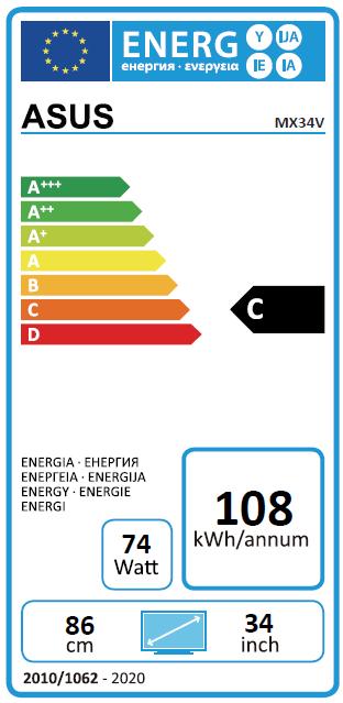 Energy Label ASUS Mx34vq (3440 x 1440 pixels, 34")