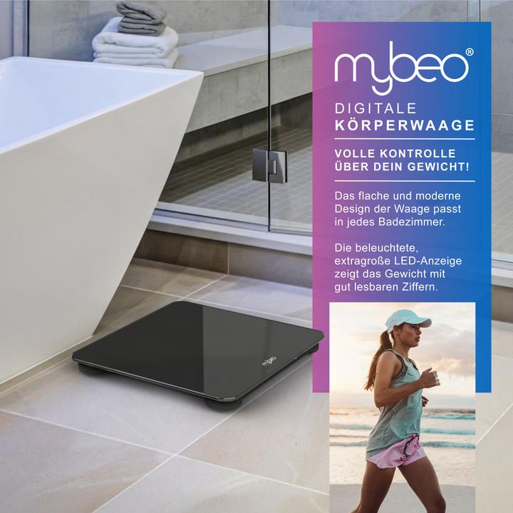 Produktbild Mybeo Digitale Waage für Personen, Digitalwaage, Personenwaage, grosse Trittfläche aus 6mm Sicherheitsglas (180 kg)