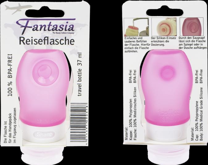 Actual product image Silicone bottle for 37 ml contents, pink, with suction cup