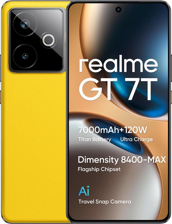 Immagine prodotto realme GT 7T 5G Dual Sim 12GB RAM 256GB - Yellow (256 GB, Giallo da corsa, 6.80", Doppia SIM, 50 Mpx, 5G)