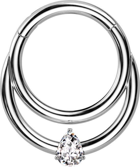 Immagine prodotto Star Piercing Anello a micro segmenti con cerniera in argento Anello doppio con gocce di cristallo in argento (senza ottone, Titanio G23)