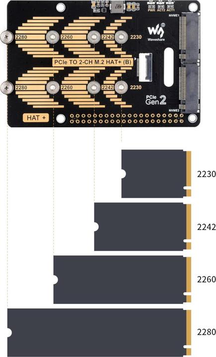 Produktbild WaveShare PCIe auf M.2 Adapter HAT+ (B) für Raspberry Pi 5
