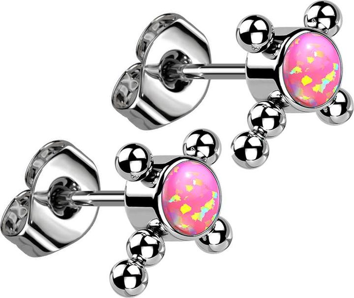 Star Piercing Threadless Ohrstecker silber Kreuz Kugeln Opal pink (Titan G23, ohne Messing)