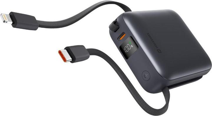 Swissten Power Bank 10000 Mah with Built-In Cables USB-C and Lightning Space Silver (10000 mAh, 22.50 W, 22.50 Wh)