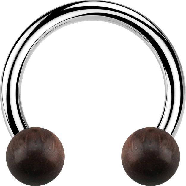 Star Piercing Circular Barbell silber mit zwei Kugeln aus Sonoholz (Organisch, Chirurgenstahl 316L, ohne Messing)
