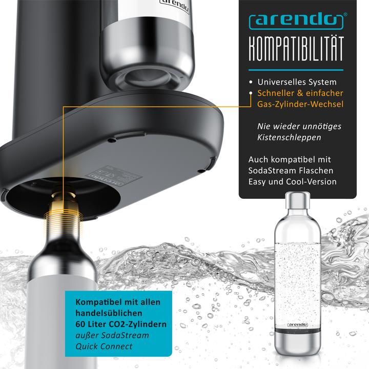 Produktbild Arendo Wassersprudler, Soda Maker + 1000 ml Flasche, Soda Streamer mit Wasserflasche, für 60l CO2 Zylinder