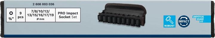 Produktbild Bosch Professional Zubehör PRO Impact Steckschlüsseleinsatz-Set, 3/8", Standard, 9-tlg. (8 mm, 12 mm, 16 mm, 19 mm, 7 mm, 10 mm, 15 mm, 13 mm, 17 mm)