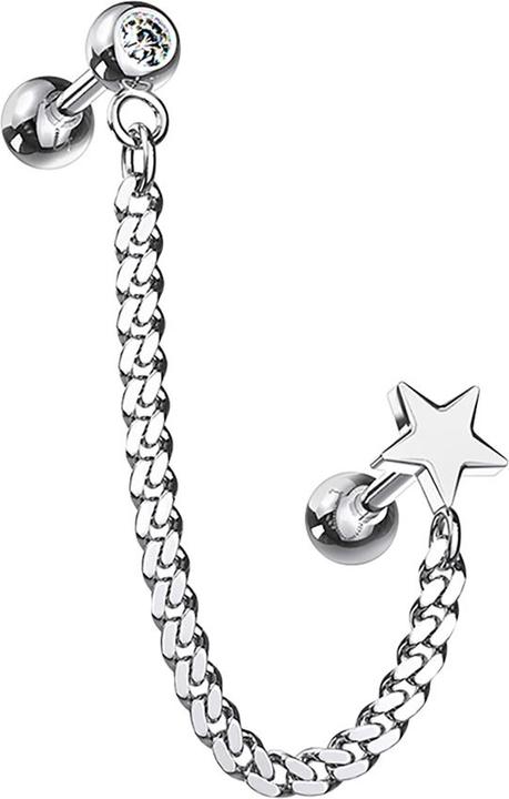 Star Piercing Micro Barbell silber mit Anhänger Kette und Stern (Chirurgenstahl 316L, Messing)