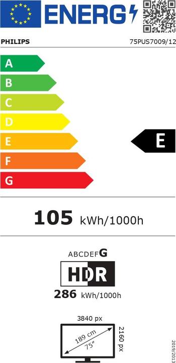 Energy Label Philips 75PUS7009/12 (75", PUS7009, LED, 4K, 2024)