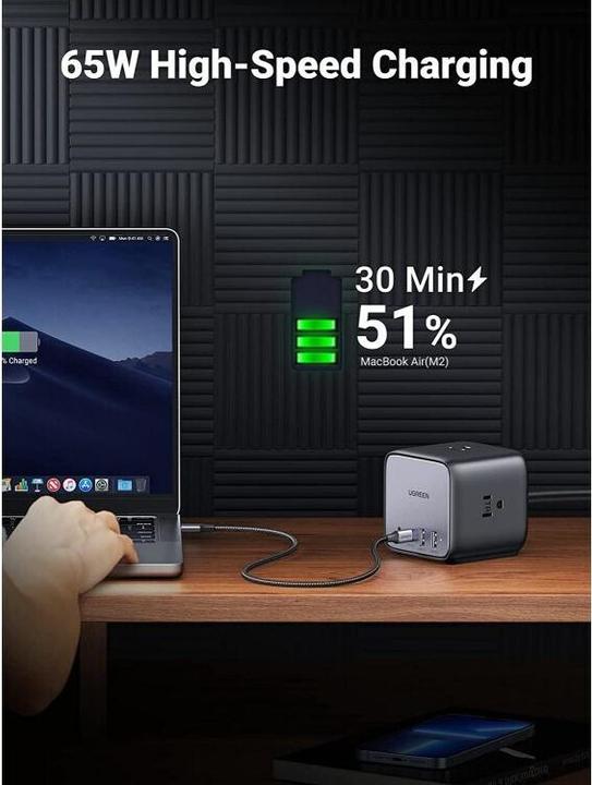 Actual product image Ugreen Cube CD268 (3 x, CEE 7/4, USB-A, USB-C, 1.80 m)