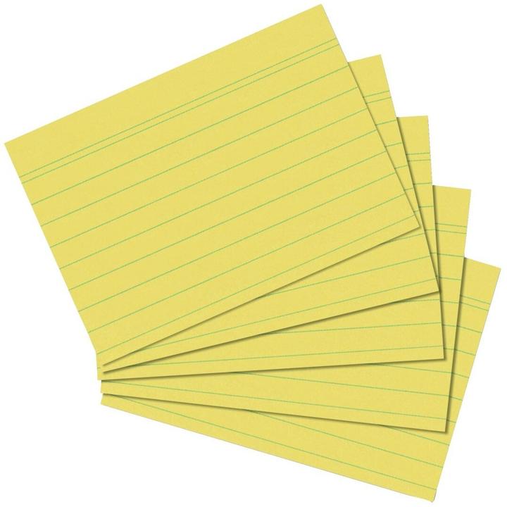 Actual product image Herlitz Index cards, DIN A5, lined, yellow made of paper, 170 gsm, woodfree, line color: blue, double (A5, 170 g/m², 100 x)