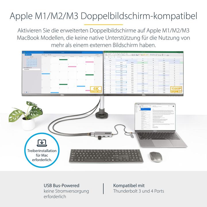 Produktbild StarTech COM USB-C & USB-A Multiport Adapter Dual HDMI 4K/1080p 3-Port USB Hub USB-C to A Dongle Min (USB-C, 4 Ports)