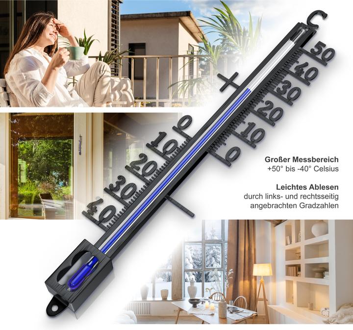 Actual product image Bearware Analogue thermometer made of metal, weatherproof, outdoor thermometer, classic design, -40° to +50°