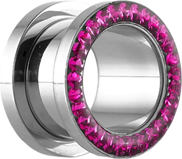 Immagine prodotto Star Piercing Flesh Tunnel High Polished con cristalli fucsia e rivestimento protettivo epossidico (senza ottone, Acciaio chirurgico 316L)