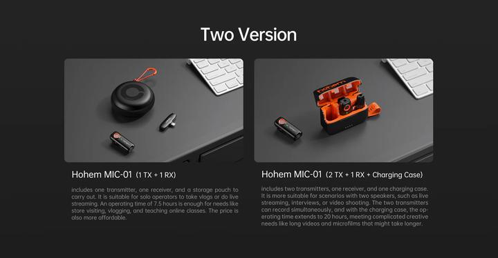 Actual product image Hohem MIC 01 Wireless Lavalier Microphone, TYPE C (2TX+1RX) Black (Smartphone)