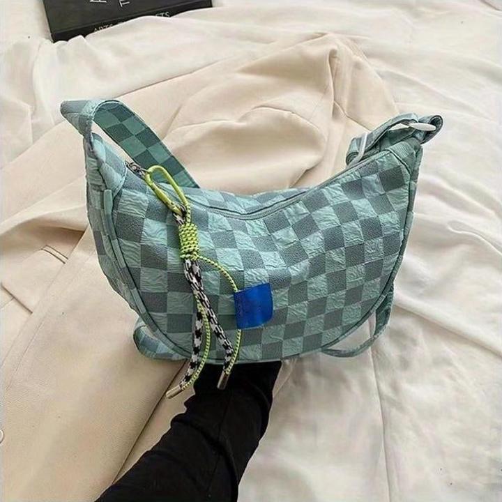 Only-Bags.Store Chic Plaid Canvas Crossbody Bag - grosse Kapazität Knödel Stil mit Nylon-Futter & Zip-Verschluss