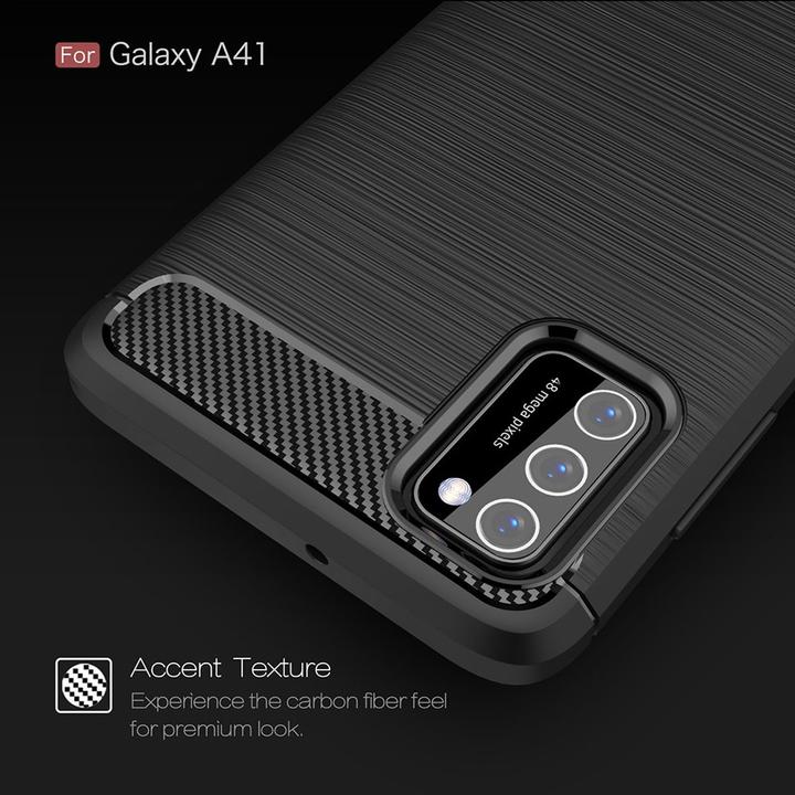 Produktbild König Design Hülle Handy Schutz für Samsung Galaxy A41 Case Cover Bumper Carbon Optik Blau (Samsung Galaxy A41)