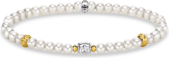 Thomas Sabo Armband beige Perlen mit Halbmond silber (15.50 cm, 750 Gelbgold Vergoldung, Geschwärzt, 925 Sterlingsilber)