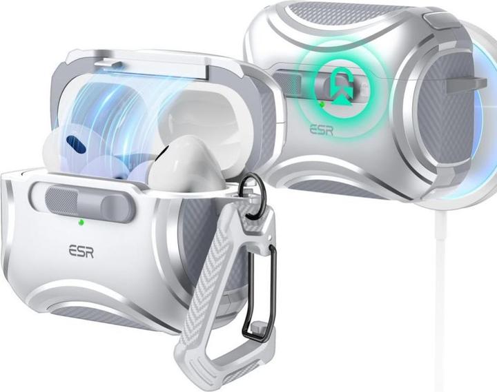 Image du produit ESR Étui Cyber Flicklock Halolock MagSafe pour Airpods Pro 1/2 - Argenté (Couvercle de l'étui de chargement)