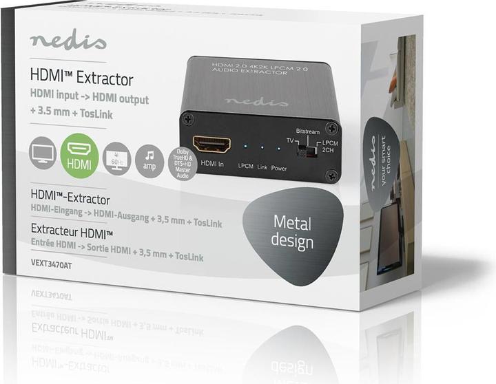 Produktbild Nedis HDMI Extractor| Eingang| Ausgang TosLink Buchse 1x 3.5 mm| - Audio/Multimedia