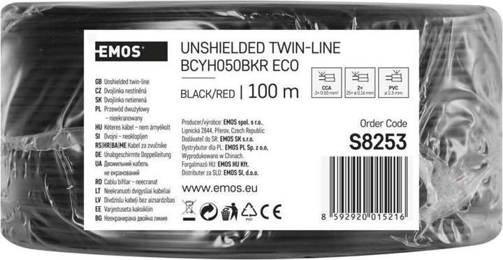 Productafbeelding Emos Twisted pair kabel ECO 2x0,5mm, zwart-rood, 100m (100 m, 0.50 mm²)