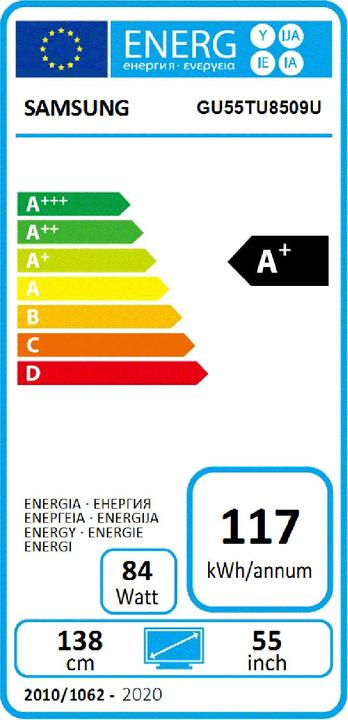 Label énergétique Samsung GU55TU8509UXZG (55", LCD, 4K)