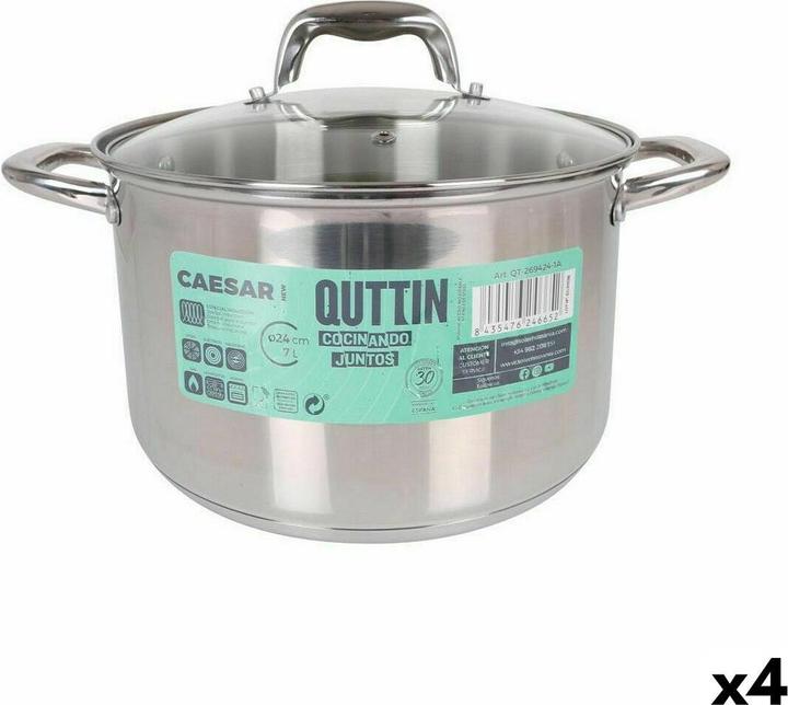 Image du produit Quttin Topf mit Glasabdeckung Caesar ø 24 x 15,5 cm (4 Stück) (Ensemble de casseroles et de poêles de cuisson, Acier)