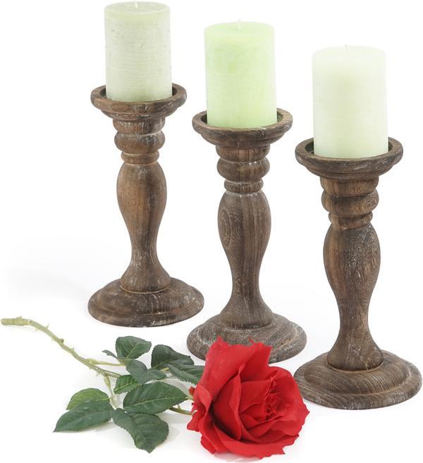 Produktbild Swisshandel24 3er Set Kerzenständer, Kerzenhalter, Shabby-Look Vintage Höhe 24cm braun