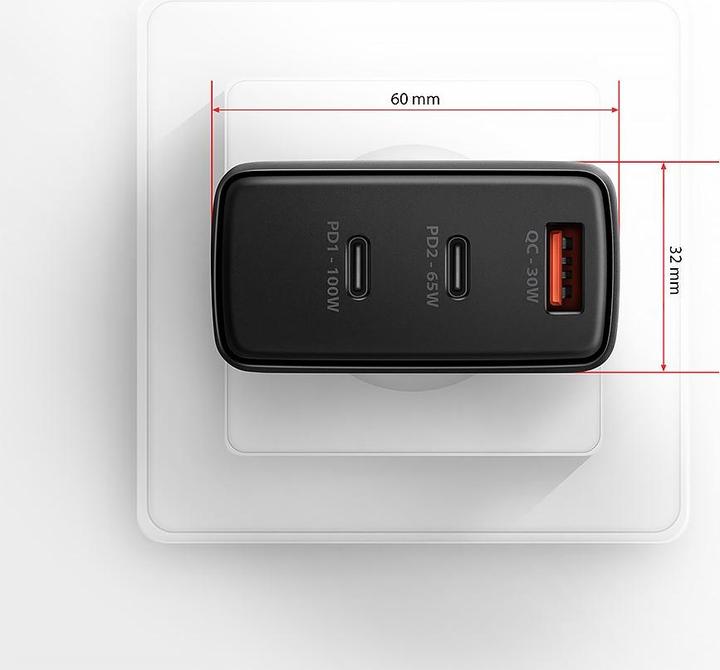 Actual product image Axagon ACU-DPQ100, GaN nabíječka do sítě, 3x port (USB-A + dual USB-C), PD3.0/PPS/QC4+/Apple (100 W)