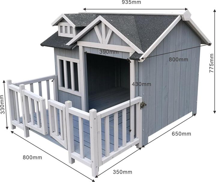 Image du produit Wiltec Niche XL de luxe pour chien 93,5x77,5x65cm Véranda Niche pour chien Extérieur Balcon Chien (Chenil pour chiens)