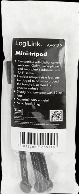 Actual product image LogiLink Portable mini tripod, flexible, max. 1 kg