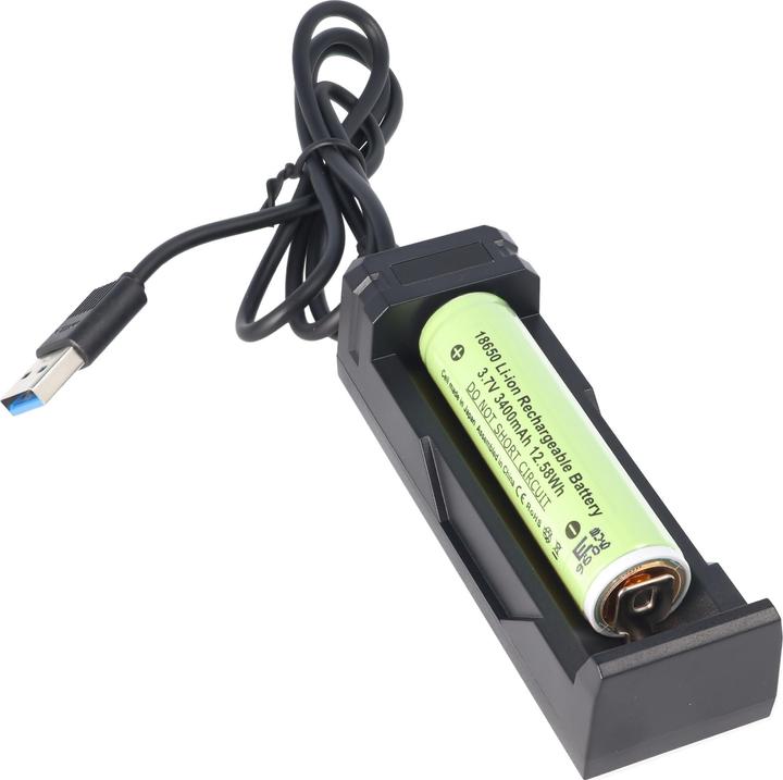 Produktbild Panasonic Akku 18650 mit Schutzschaltung und Schnell-Ladegerät (1 Stk., 18650, 3400 mAh, Ladegerät inkl. Akku)