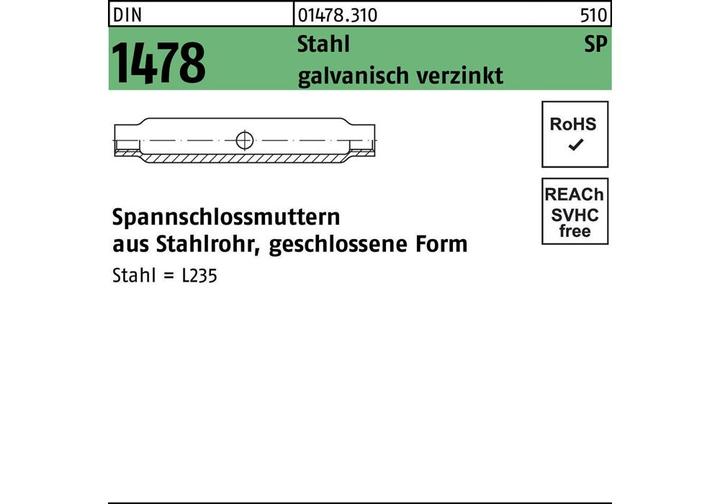 Produktbild Spannschlossmutter DIN 1478 ÃoeZ geschlossen SP M30 Stahl 3.6 galv.verz. 1St.