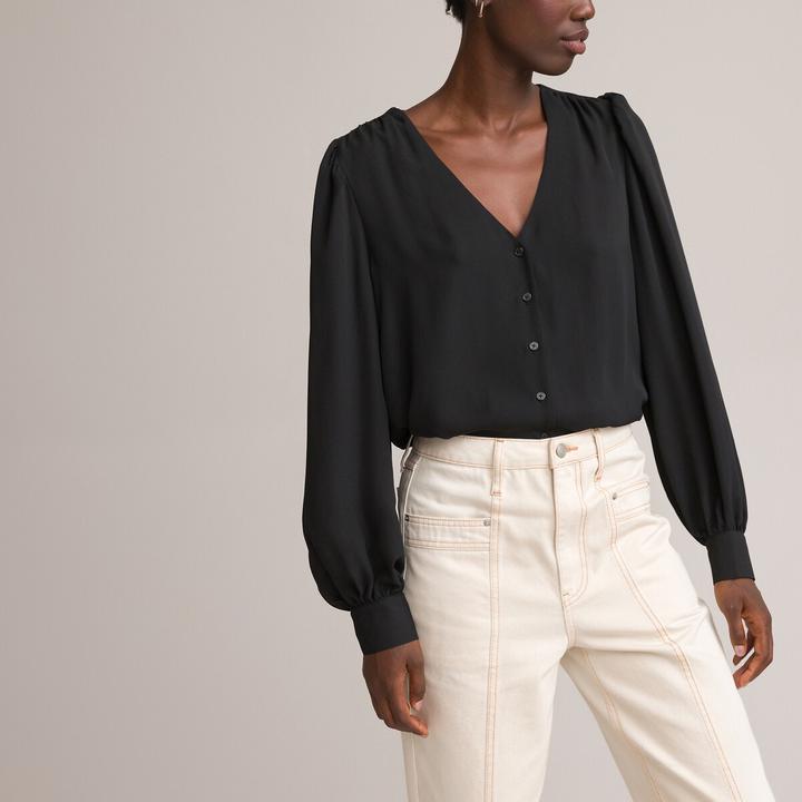 Produktbild La Redoute Collections Langärmelige Bluse mit V-Ausschnitt (38)