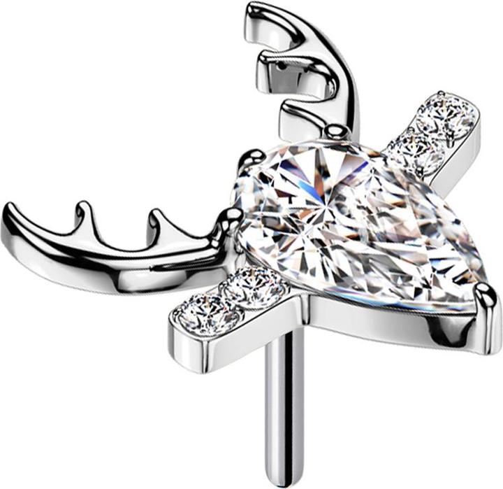 Actual product image Star Piercing Threadless Hirschgeweih silber Kristall silber (Titanium G23, without brass)