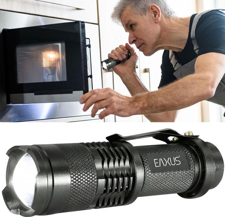 Produktbild Eaxus Glow-X LED Mini-Taschenlampe mit Gürtelclip batteriebetrieben 300 lm 40 g (9 cm, 300 lm)