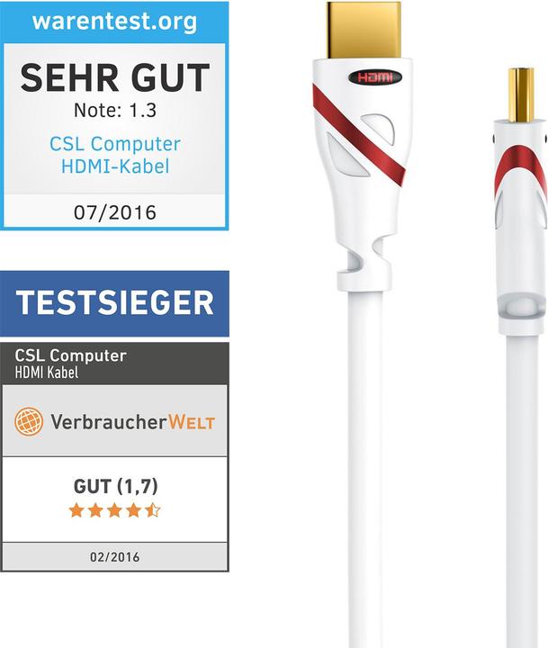 Image du produit CSL Câble HDMI 2.0b - 4k Ultra HD 2160p - 3D Ready - Haute vitesse - 3 fois blindé - HDMI 2.0b 2.0a 2.0 (10 m, HDMI)