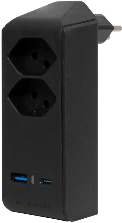 Actual product image Brennenstuhl cleverLINE branch plug 2-fold black with 1x USB type-A and 1x USB type-C PD connection (max. 18W) (Type 13, USB-A, USB-C, 2 x)