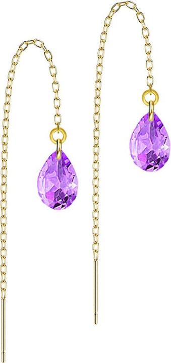 Star Piercing Ohrstecker vergoldet freifallende Kette Tropfen Kristall violett (ohne Messing, Chirurgenstahl 316L)