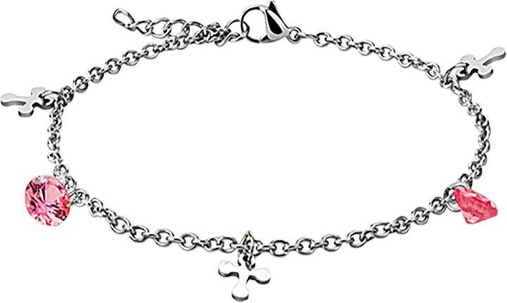 Star Piercing Kette silber mit Kreuz und Kristall pink (Chirurgenstahl 316L)