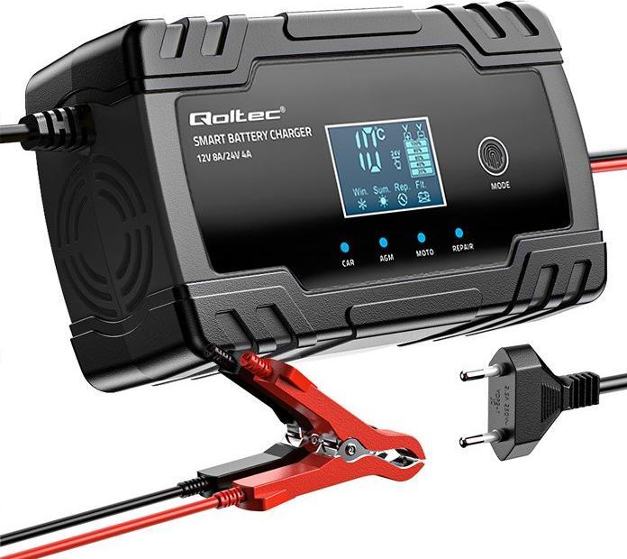 Actual product image Qoltec Mikroprozessor-Ladegerät 12V 8A 24V 4A LCD (12V, 24V, 8 A)
