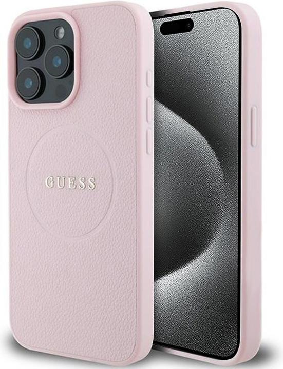Produktbild Guess GUHMP15XPGHSMMP iPhone 15 Pro Max 6.7" różowy/pink MagSafe PU Grained Gold Ring (Apple iPhone 15 Pro Max)