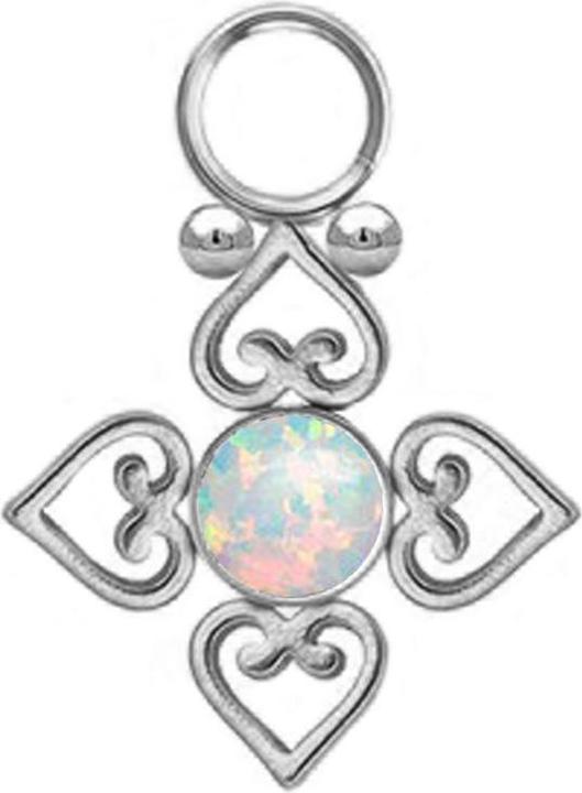 Star Piercing Anhänger silber Opal weiss vier filigrane Herzen (ohne Messing, Chirurgenstahl 316L)