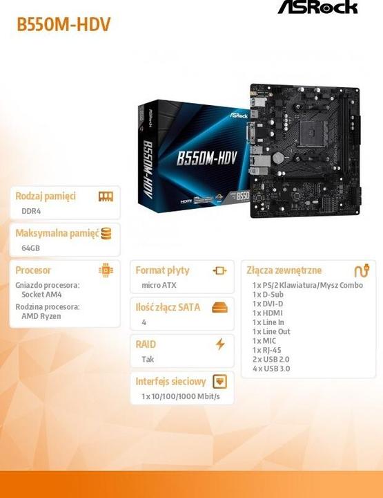 Actual product image AsRock B550M-HDV (AM4, AMD B550, mATX)