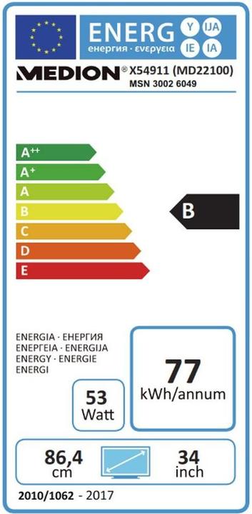 Energie-Label Medion Erazer X54911 (3440 x 1440 Pixel, 34")
